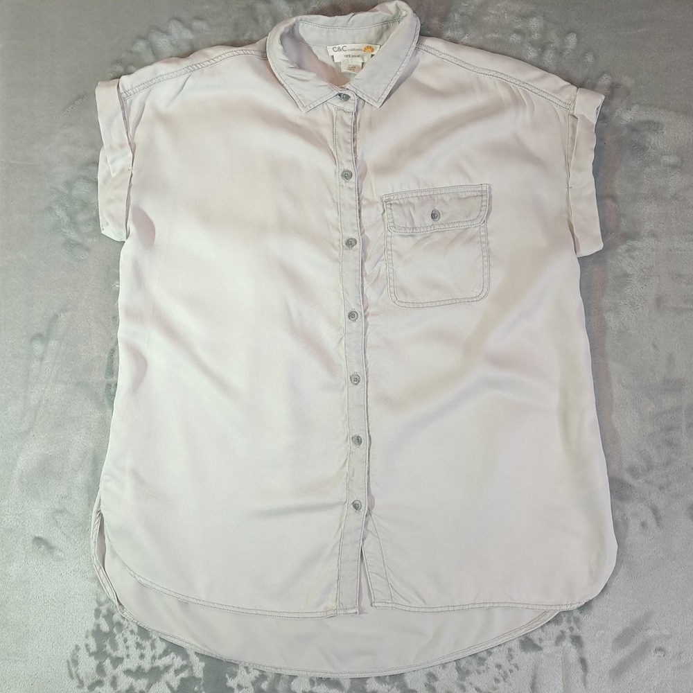 C&C California Womens Button Shirt Short Sleeve Top Soft Lyocell Grayβ Lagenlook
